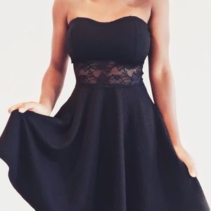 Black Strapless Dress with Lace Bodice